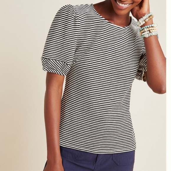 Anthropologie Tops - Anthropologie medium stripe puff sleeve top